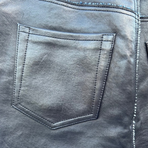 Frame Le Mini Skirt Stagger Auberry Leather Denim Size 28 Waist - Picture 8 of 10